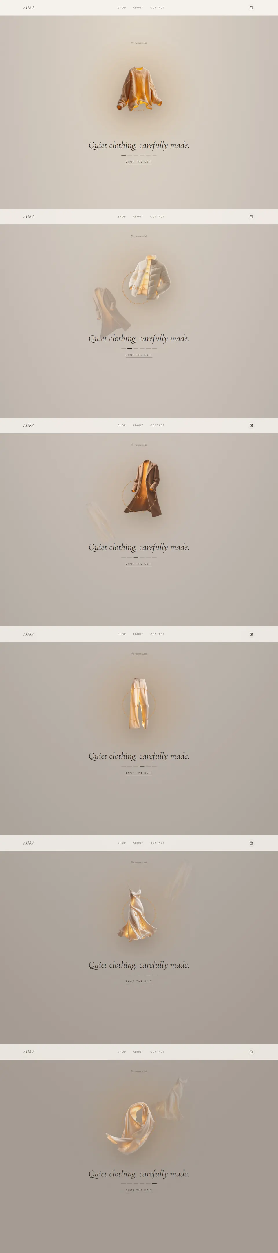 AURA website, scrolling through its pages